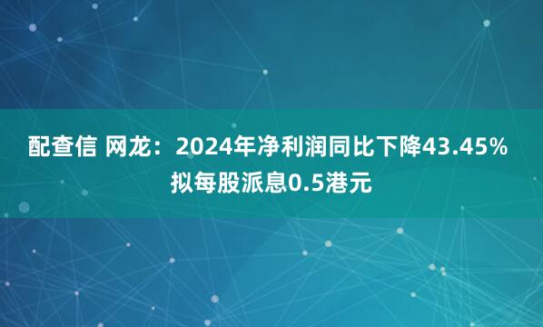 配查信 网龙：2024年净利润同比下降43.45% 拟每股派息0.5港元